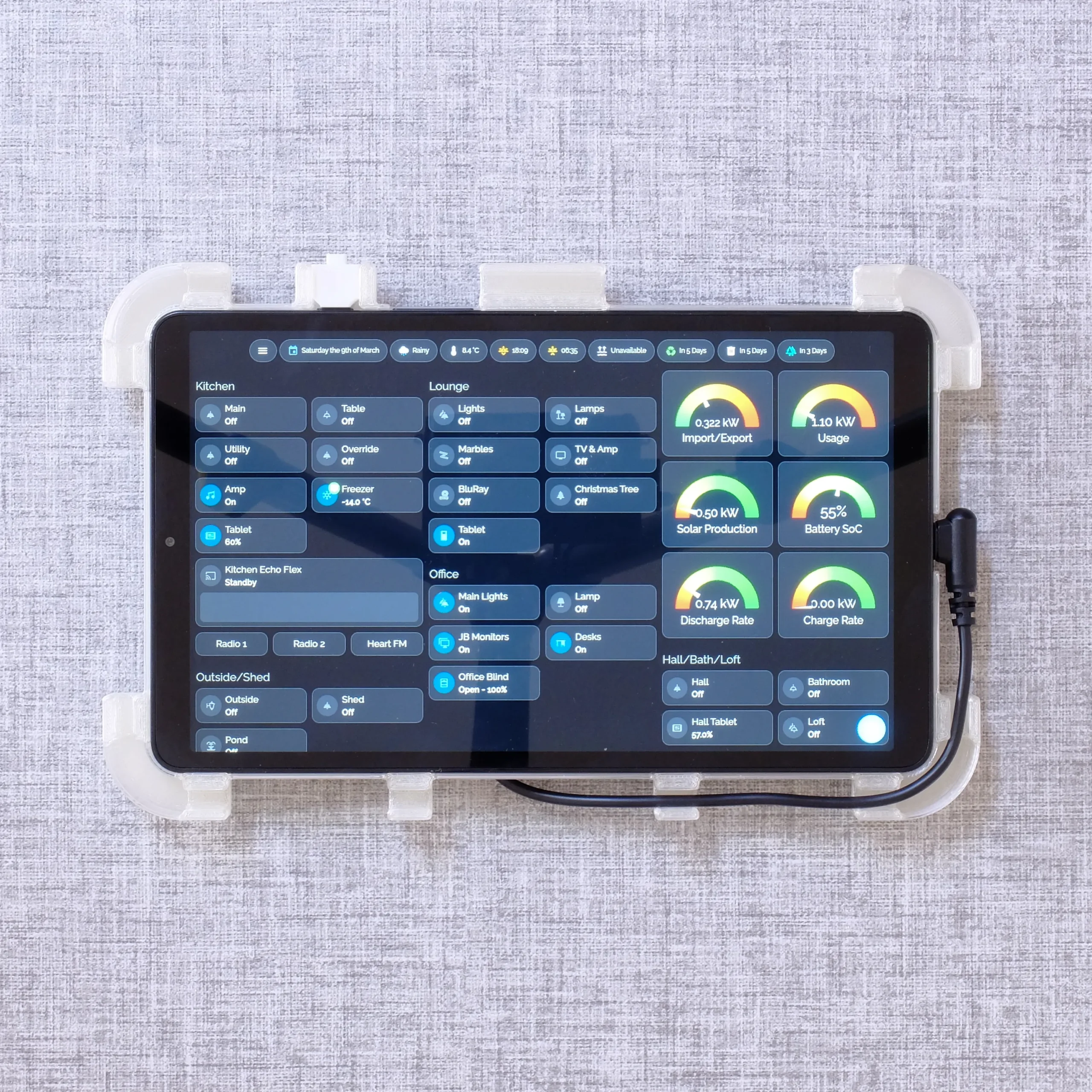 Samsung Galaxy Tab A9 8.7 inch tablet wall mount - rear frame - with tablet.