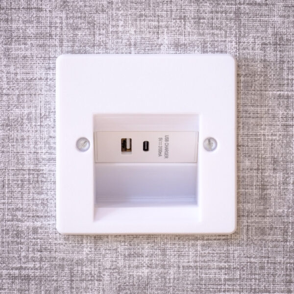 Recessed, angled faceplate for single USB Euro Module